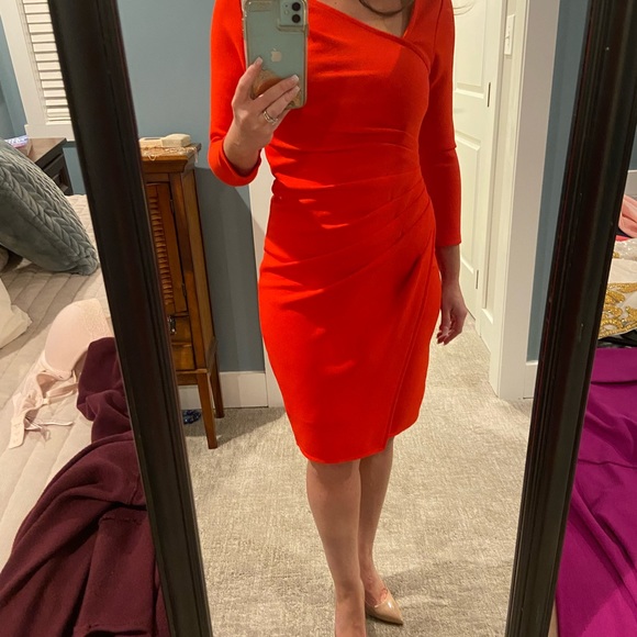 Red-ish Orange Ruched Dress.  Size XS.  Worn once. - Picture 2 of 3
